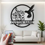 Hummingbird & Lily LED Metal Wall Art | Personalized Name Sign for Home | Custom Floral Bird Decor for Garden Lovers