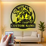 Décoration murale en métal personnalisée avec lumière LED de loup et forêt