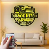Custom Sports Car Led Light Metal Wall Art Personalized Garage Gift for Car Enthusiasts Man Cave Decor