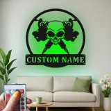 Cartel LED de estudio de tatuajes personalizado | Arte mural de calavera de metal personalizado | Regalo de placa de nombre para artistas de tatuajes