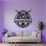 Highland Cow Metal Sign with LED | Personalized Farmhouse Wall Art | Custom Rustic Ranch Decor & Family Name Gift