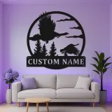 Insegna LED in metallo per caccia alle anatre personalizzata | Regalo per cacciatore personalizzato | Decor rustico per parete di baita | Arte per man cave