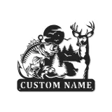 Cartel de metal LED personalizado de ciervo y pesca de lubina regalo para amantes del aire libre decoración de cabaña