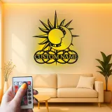 Cartel de metal personalizado con luz LED de sol y luna regalo celestial personalizado decoración de dormitorio o salón