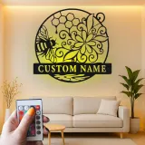 Décoration murale en métal personnalisée Abeille et Rayons de miel avec rétroéclairage pour amoureux de la nature