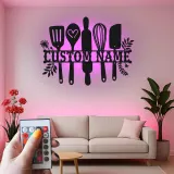Cartel de metal LED personalizado de utensilios de cocina, regalo para chefs, decoración de cocina para entusiastas de la cocina