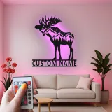 Panneau en métal personnalisé Élan | Décoration murale en métal LED personnalisée | Décor de cabane rustique pour amoureux de la nature