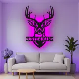 Décoration murale en métal personnalisée avec tête de cerf, rétroéclairage LED, cadeau pour chasseurs, décoration de lodge rustique