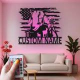 Enseigne métallique personnalisée de chèvre avec LED | Art mural personnalisé de maison de campagne | Décor de ranch avec drapeau américain pour agriculteurs
