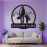 Panneau Métallique Personnalisé pour Musicien Papa et Fils | Art Mural LED de Guitare | Cadeau de Fête des Pères Personnalisé pour Amateurs de Musique