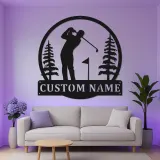 Cartel LED de golf personalizado | Decoración mural de metal a medida para sala de ocio | Decoración con nombre de golfista | Regalo para papá