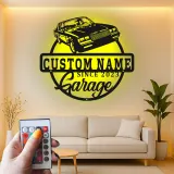 Insegna in metallo personalizzata con luce LED per auto classiche - Regalo per appassionati di auto, decorazione per garage