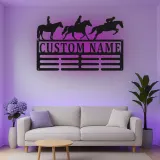 Décoration murale en métal personnalisée pour cavalier équestre avec rétroéclairage LED - Cadeau pour les amoureux des chevaux, décoration de stabulation ou de sellerie