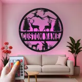 Décoration murale en métal personnalisée avec rétroéclairage - Cadeau pour chasseurs - Décoration de cabane rustique