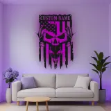 Insegna in metallo personalizzata con teschio di cervo e bandiera americana luce LED regalo per lui decorazione rustica per man cave