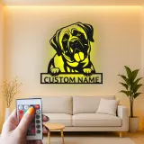 Décoration murale en métal personnalisée pour Mastiff avec rétroéclairage LED, cadeau pour amoureux des chiens, décoration pour salon 2