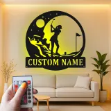 Personalized Golfer LED Sign | Custom Metal Wall Art for Home & Office | Golf Lover Gift