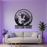 Arte da Parete Manatee in Metallo Personalizzata | Insegna LED per Mucca di Mare | Decorazione Nautica per Amanti dell'Oceano