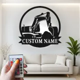 Décoration murale en métal personnalisée avec rétroéclairage pour excavateur - Cadeau de construction pour lui - Décor de garage ou d'atelier 1