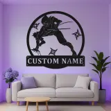 Cartel LED personalizado de ninja guerrero | Decoración mural de metal personalizada | Decoración de artes marciales para sala gamer y dojo