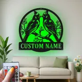 Personalisierte Kardinal-Paar LED-Metall-Wandkunst – Geschenk für Vogelliebhaber, für Schlafzimmer oder Wohnzimmer