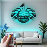 Cartel LED de golf personalizado | Decoración mural de metal personalizada para cueva del hombre | Regalo de golfista para él | Decoración para bar en casa