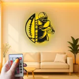 Cartel metálico personalizado de jugador de fútbol americano | Decoración deportiva con LED para habitación juvenil | Decoración mural con nombre a medida para regalo de deportista