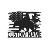 Custom Bear and American Flag Led Light Metal Wall Art Personalized Gift for Nature Lovers Rustic Cabin Decor