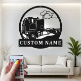 Custom Semi Truck Metal Sign | Personalized LED Wall Art for Truckers | Big Rig Garage Decor | Gift for Drivers