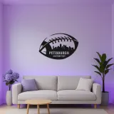 Décoration murale en métal football personnalisée | Enseigne LED personnalisée avec skyline de ville pour salle de jeux | Cadeau pour fan de sport