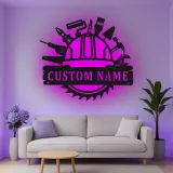 Cartel de metal personalizado con luz LED de herramientas de construcción, regalo personalizado para la decoración de talleres o garajes
