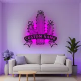 Insegna in metallo personalizzata con cactus e luce LED, regalo per amanti delle piante, decorazione per la casa in stile sud-ovest