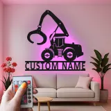 Insegna in metallo LED personalizzata per escavatore - Regalo di costruzione per lui - Decorazione per garage o laboratorio
