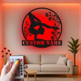 Arte murale LED in metallo per ginnastica | Insegna personalizzata con nome per cameretta ragazza | Decor floreale per ginnasta