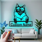 Décoration murale en métal personnalisée avec chat Maine Coon, rétroéclairage LED, cadeau pour amoureux des animaux, décoration de salon pour propriétaires de chats