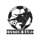 Cartel de Metal de Jugador de Fútbol Personalizado | Arte Mural LED Deportivo | Regalo con Nombre Personalizado para Atletas | Decoración de Habitación de Niños