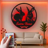 Insegna in Metallo Personalizzata con Coniglio e LED | Arte in Metallo del Coniglio | Decorazione per Nursery e Casa per Amanti degli Animali