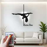 Custom Pole Dance Metal Sign | LED Name Art for Studio Decor | Personalized Dancer Gift | Gymnastics Wall Silhouette