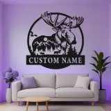 Custom Moose Metal Sign with LED | Personalized Wildlife Wall Art for Cabin Decor | Rustic Lodge & Hunter Gift