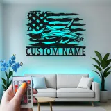 Custom Fighter Jet LED Metal Art | Personalized Military Pilot Gift | American Flag Wall Decor | Patriotic Man Cave Sign