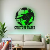Cartel de Metal de Jugador de Fútbol Personalizado | Arte Mural LED Deportivo | Regalo con Nombre Personalizado para Atletas | Decoración de Habitación de Niños