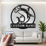 Cartel personalizado de tiburón martillo | Arte mural LED de metal personalizado | Decoración de depredador oceánico para cueva del hombre u oficina | Regalo para pescador