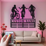 Insegna in metallo personalizzata con luce LED Trio Ciclisti Regalo per appassionati di bici Decorazione per garage o man cave