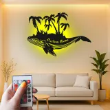 Décoration murale en métal personnalisée avec baleine et palmiers, lumière LED, cadeau unique pour les amoureux de l'océan, décoration de maison de plage