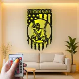 Insegna in metallo personalizzata con luce LED per catcher di baseball - Regalo sportivo personalizzato per atleti e decorazione per sale giochi