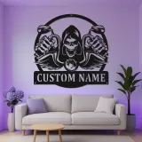 Plaque en métal Faucheuse à moto | Décoration murale LED personnalisée | Plaque motard sur mesure pour garage et man cave