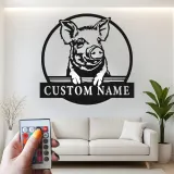 Custom Farm Pig LED Sign | Personalized Metal Wall Art | Farmhouse Kitchen & Farmer Gift | Realistic Hog Decor