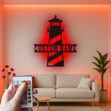 Leuchtturm-Metall-Wandkunst | Personalisiertes LED-Namensschild für Küstendekor | Nautisches Dekor für das Strandhaus