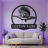 Insegna personalizzata con oca selvatica | Decorazione murale in metallo LED | Decorazione personalizzata per la caccia agli uccelli, regalo per baita e lodge
