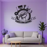 Cartel LED de Garaje Personalizado | Decoración Mural de Metal para Mecánicos | Mano Sosteniendo Llave Inglesa | Regalos para Él